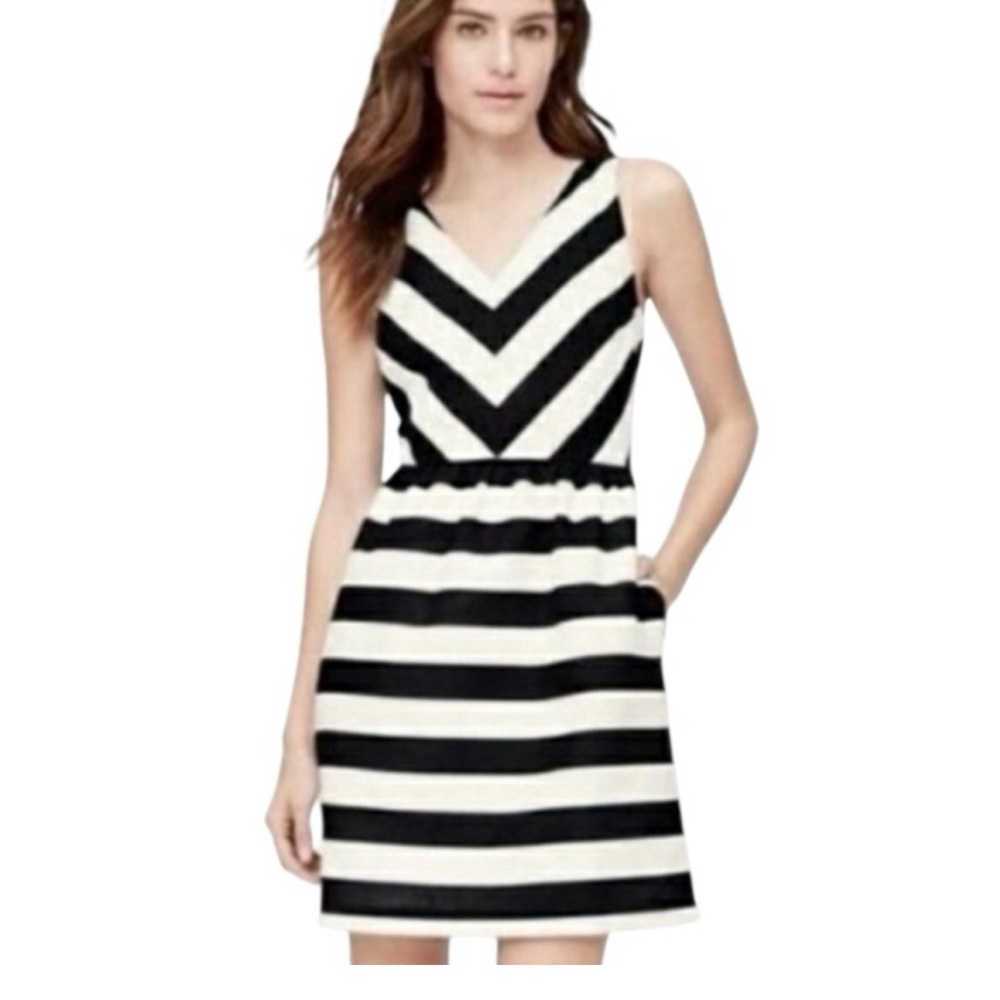 LOFT Black and White Sleeveless V-Neck Sundress